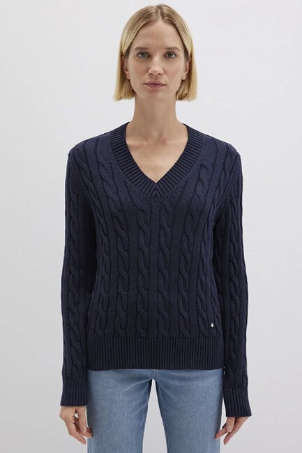 Kadın V Yaka Kazak 1710720-89101 Lacivert - Thumbnail