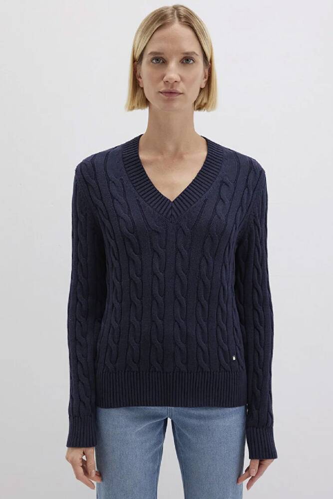 Kadın V Yaka Kazak 1710720-89101 Lacivert 