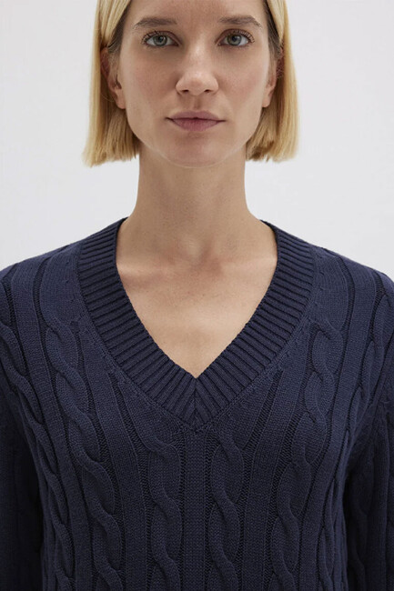 Kadın V Yaka Kazak 1710720-89101 Lacivert - Thumbnail