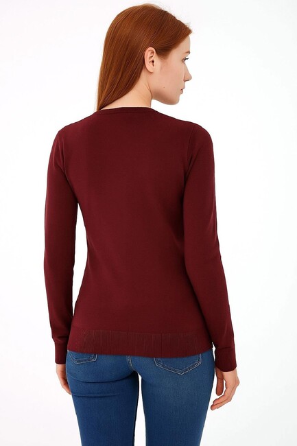 Kadın V Yaka Kazak 25K0778K1 Bordo (3)