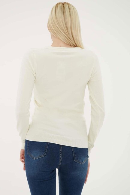 Kadın V Yaka Kazak 25K0778K1 Ekru (3)