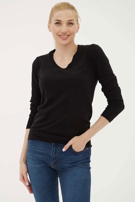 Kadın V Yaka Kazak 25K0778K1 Siyah (1)