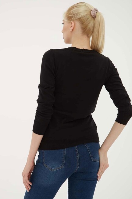 Kadın V Yaka Kazak 25K0778K1 Siyah (3)