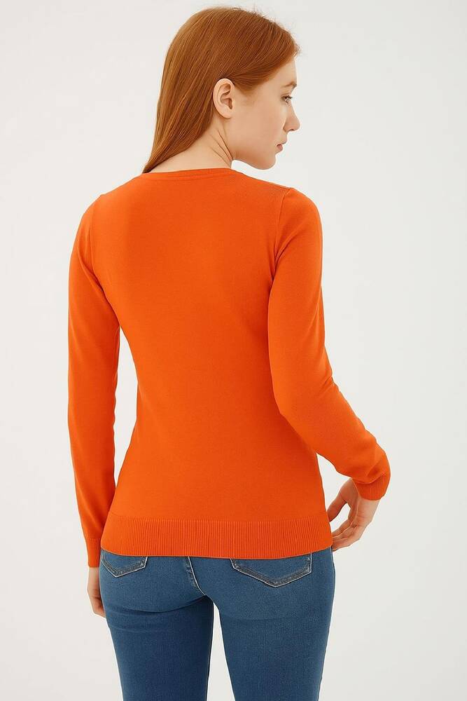 Kadın V Yaka Kazak 25K0778K1 Turuncu 