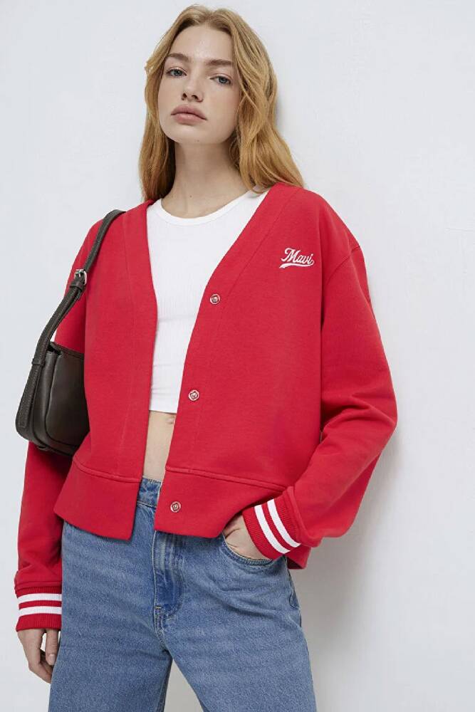 Kadın V Yaka Sweat 1S10511-70477 Kırmızı 