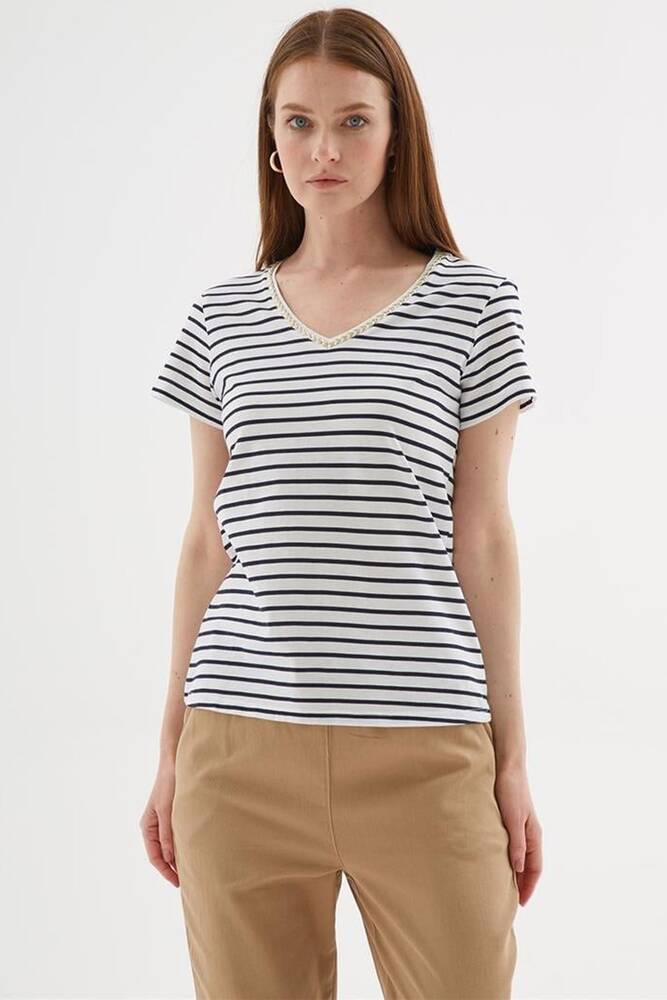 Kadın V Yaka Tişört 25Y0478K1 Lacivert 