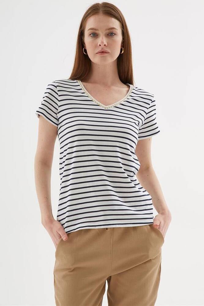 Kadın V Yaka Tişört 25Y0478K1 Lacivert 