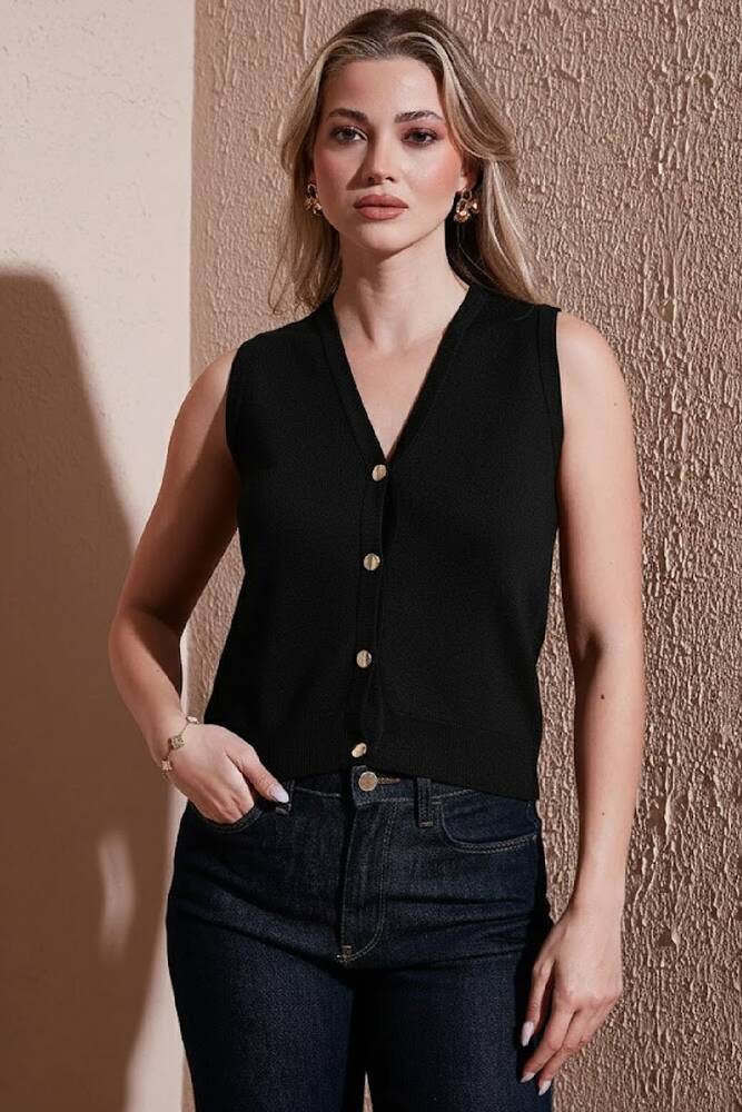 Kadın V Yaka Triko Yelek 25K0148K1 Siyah 