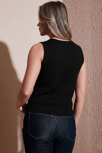 Kadın V Yaka Triko Yelek 25K0148K1 Siyah - Thumbnail