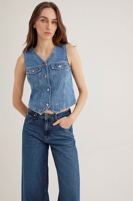 Kadın Venus Denim Yelek 110911-89155 Mavi (1)