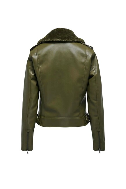 Kadın Vılhelma Faux Leather Bıker Ceket 15325903 Haki (2)