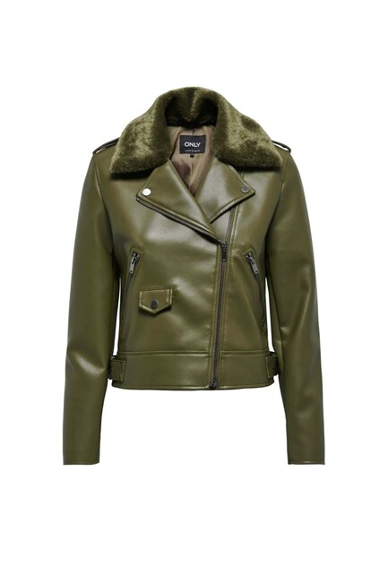 Kadın Vılhelma Faux Leather Bıker Ceket 15325903 Haki (1)