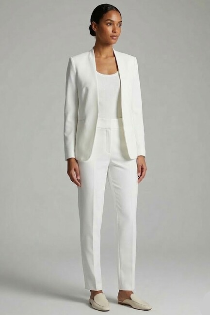 Kadın Yan Cep Mini Tokalı Pantolon 19070593 Beyaz (2)