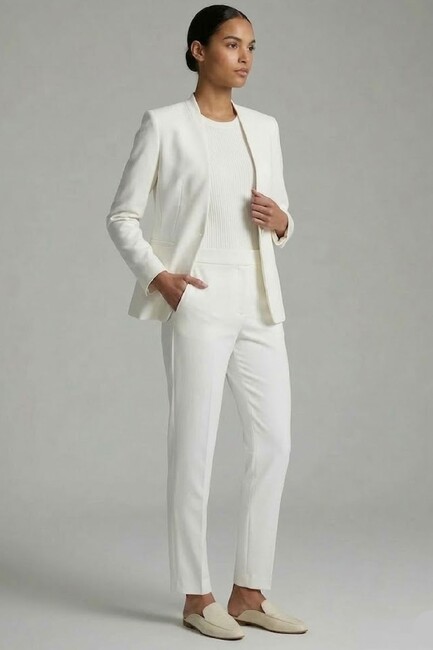 Kadın Yan Cep Mini Tokalı Pantolon 19070593 Beyaz - Thumbnail