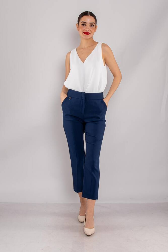 Kadın Yan Cep Mini Tokalı Pantolon 19070593 Lacivert 