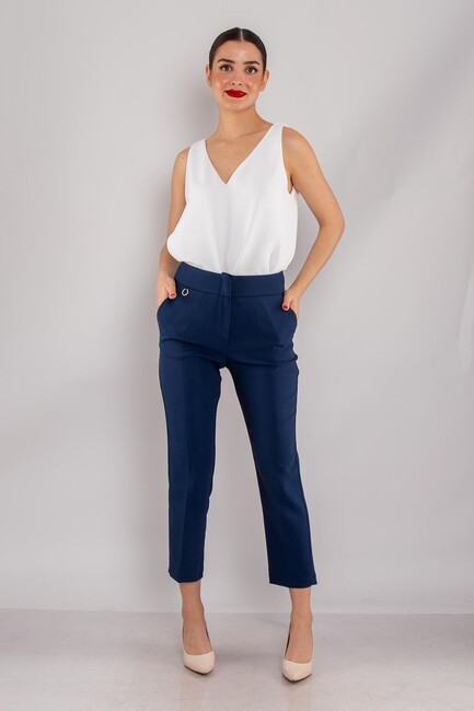 Kadın Yan Cep Mini Tokalı Pantolon 19070593 Lacivert (2)