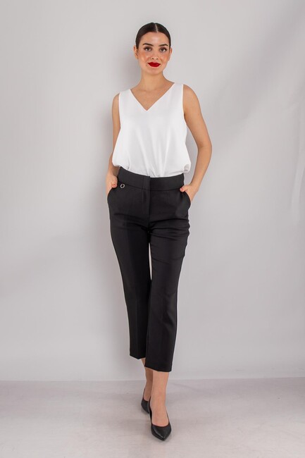 Kadın Yan Cep Mini Tokalı Pantolon 19070593 Siyah (1)