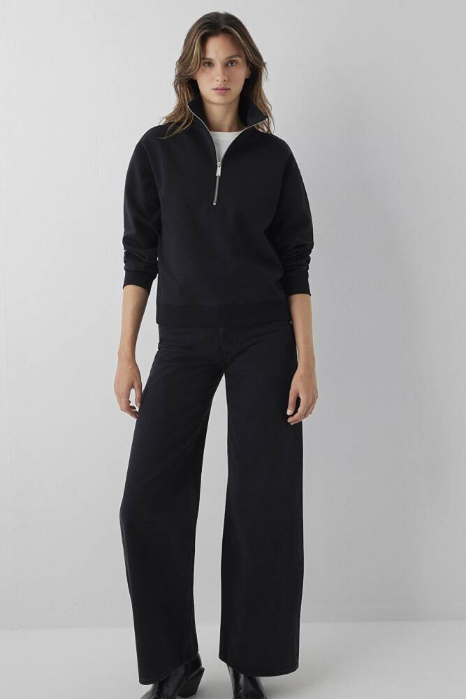 Kadın Yarım Fermuarlı Basic Sweat 1S10572-900 Siyah - 2