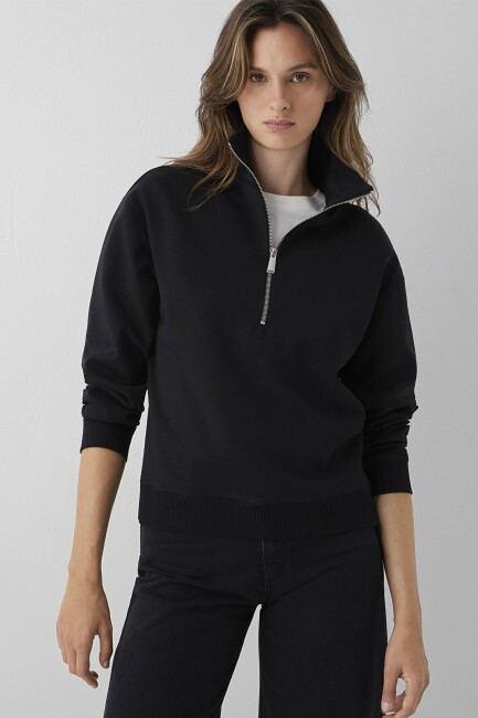 Kadın Yarım Fermuarlı Basic Sweat 1S10572-900 Siyah  (2)
