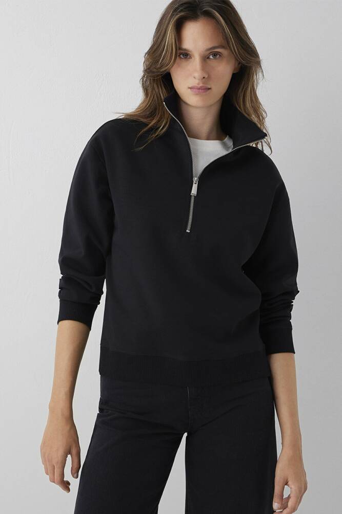 Kadın Yarım Fermuarlı Basic Sweat 1S10572-900 Siyah - 3