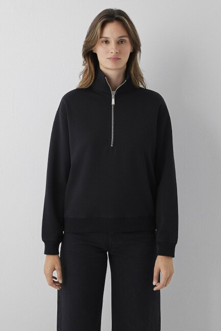 Kadın Yarım Fermuarlı Basic Sweat 1S10572-900 Siyah - 4