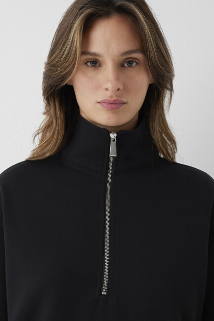 Kadın Yarım Fermuarlı Basic Sweat 1S10572-900 Siyah - 7