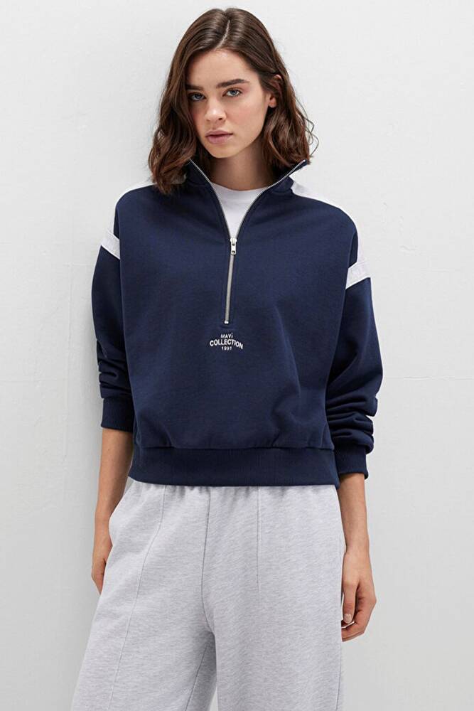 Kadın Yarım Fermuarlı Sweat 1S10360-32184 Lacivert 
