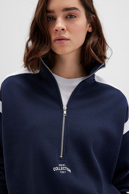 Kadın Yarım Fermuarlı Sweat 1S10360-32184 Lacivert - Thumbnail