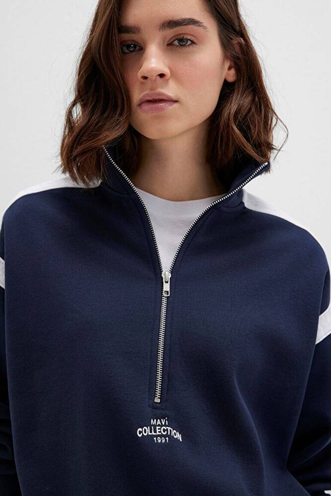 Kadın Yarım Fermuarlı Sweat 1S10360-32184 Lacivert 