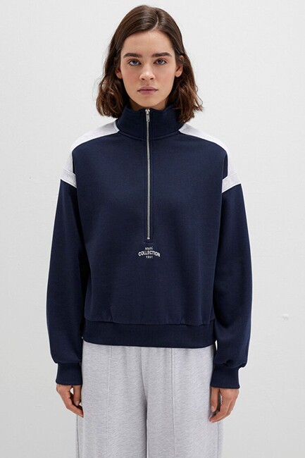 Kadın Yarım Fermuarlı Sweat 1S10360-32184 Lacivert - Thumbnail