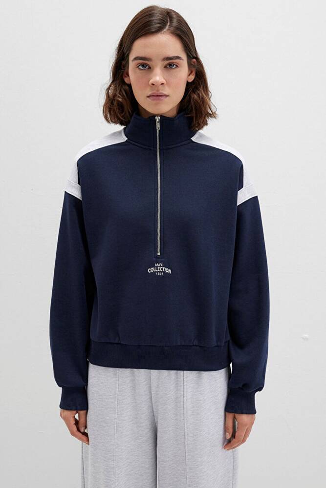 Kadın Yarım Fermuarlı Sweat 1S10360-32184 Lacivert 