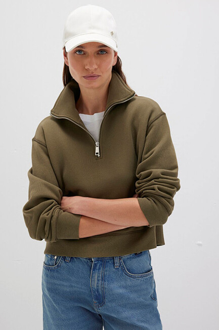 Kadın Yarım Fermuarlı Sweat 1S10391-71589 Haki (2)
