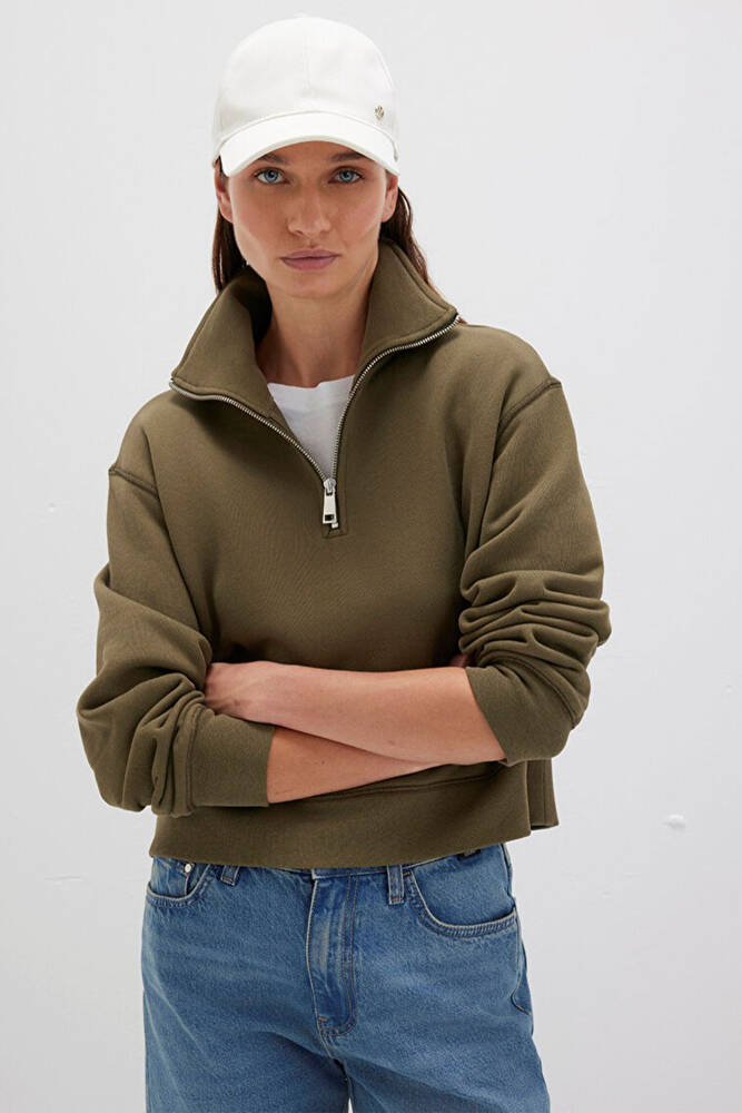 Kadın Yarım Fermuarlı Sweat 1S10391-71589 Haki 