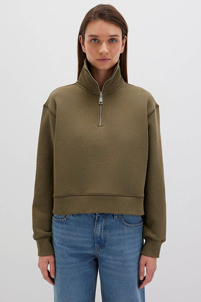 Kadın Yarım Fermuarlı Sweat 1S10391-71589 Haki 