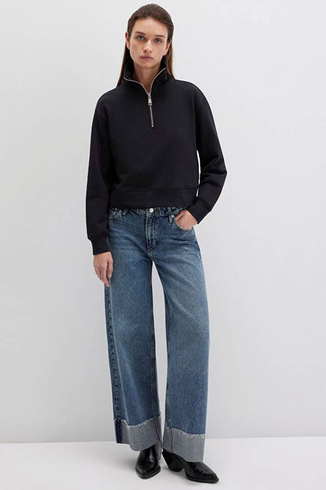 Kadın Yarım Fermuarlı Sweat 1S10391-900 Siyah 