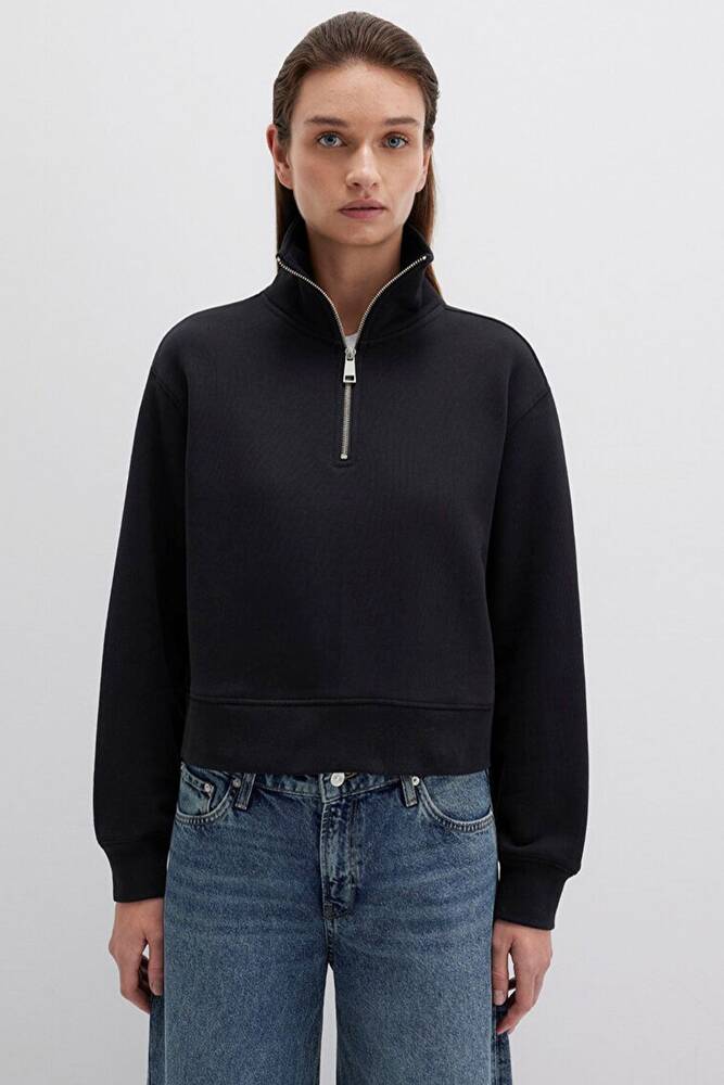 Kadın Yarım Fermuarlı Sweat 1S10391-900 Siyah 