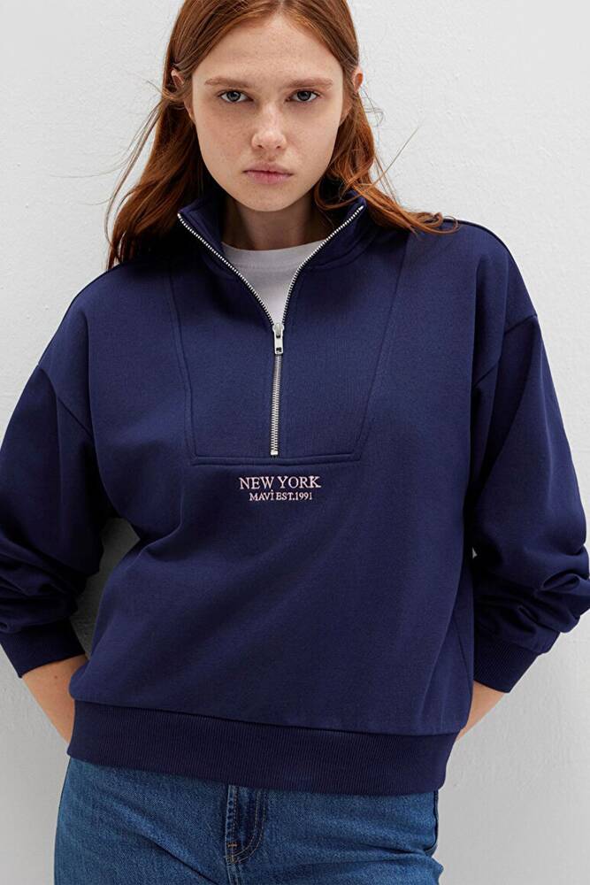 Kadın Yarım Fermuarlı Sweat 1S10501-80729 Lacivert 