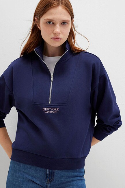 Kadın Yarım Fermuarlı Sweat 1S10501-80729 Lacivert (3)