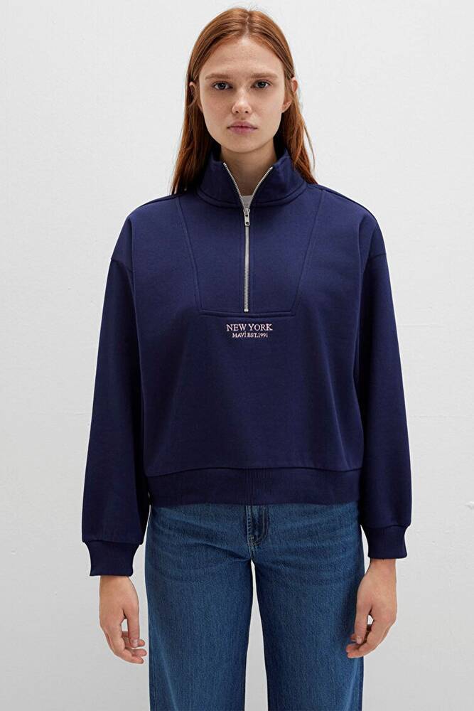 Kadın Yarım Fermuarlı Sweat 1S10501-80729 Lacivert 