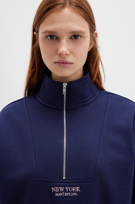 Kadın Yarım Fermuarlı Sweat 1S10501-80729 Lacivert - Thumbnail