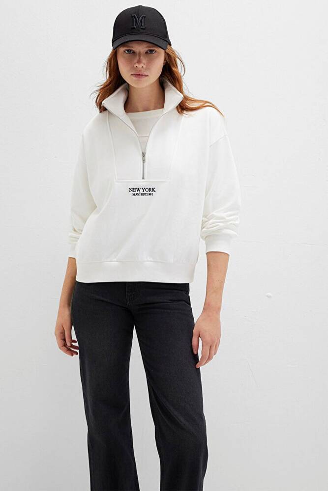 Kadın Yarım Fermuarlı Sweat 1S10502-70057 Beyaz 