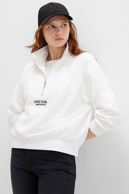 Kadın Yarım Fermuarlı Sweat 1S10502-70057 Beyaz (2)