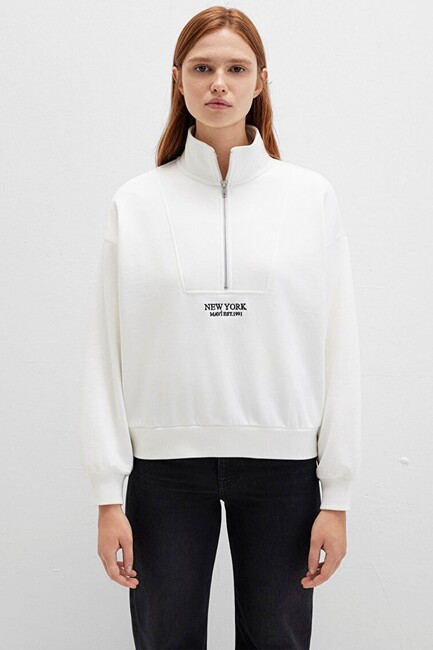 Kadın Yarım Fermuarlı Sweat 1S10502-70057 Beyaz (3)