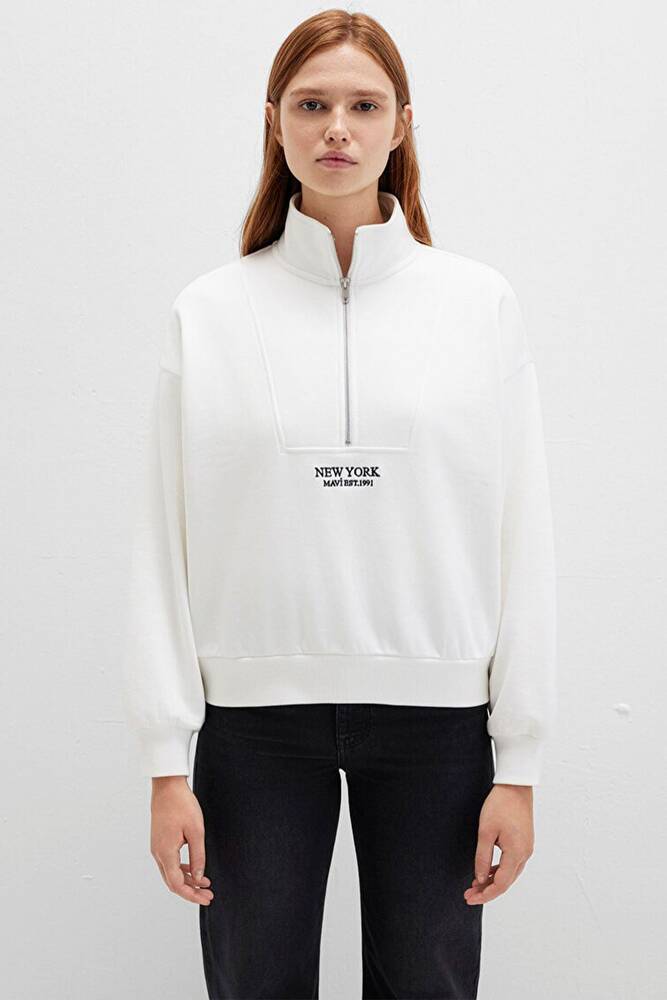 Kadın Yarım Fermuarlı Sweat 1S10502-70057 Beyaz 