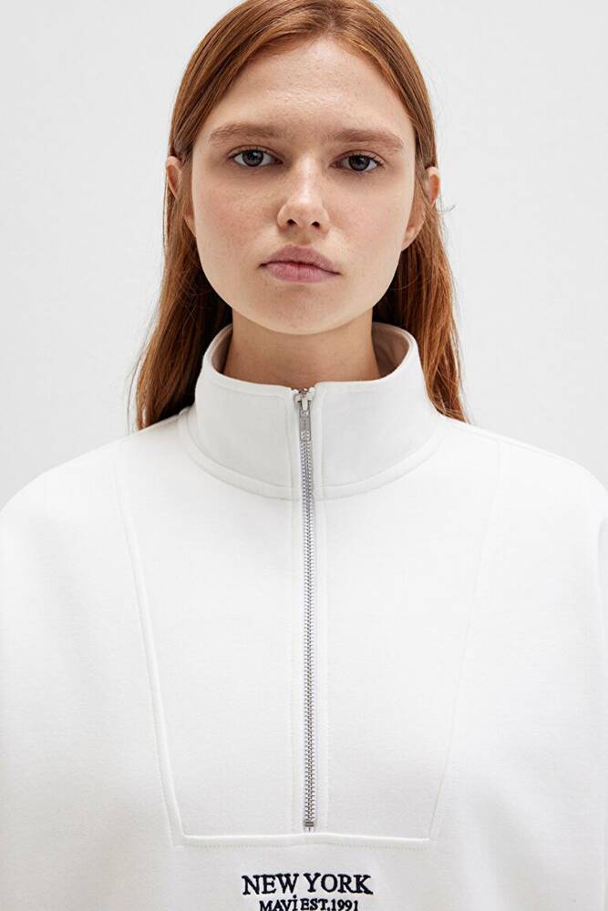 Kadın Yarım Fermuarlı Sweat 1S10502-70057 Beyaz 