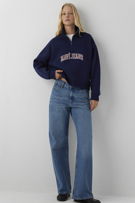 Kadın Yarım Fermuarlı Sweat 1S20132-84371 Lacivert  (1)