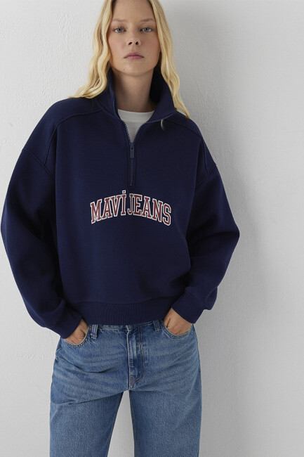 Kadın Yarım Fermuarlı Sweat 1S20132-84371 Lacivert  (2)