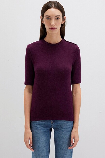 Kadın Yarım Kollu Penye 1613332-70394 Bordo - Thumbnail