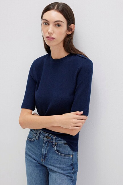 Kadın Yarım Kollu Penye 1613332-82318 Lacivert (3)