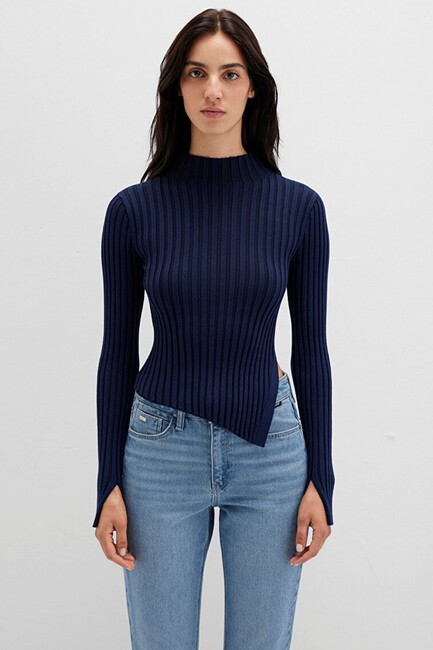 Kadın Yırtmaç Detaylı Kazak 1710789-70497 Lacivert - Thumbnail